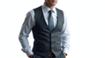 Stylish man in a tailored vest, exuding confidence and sophistication against a light background.