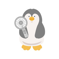 ハンディファンを持つペンギン　熱中症対策　イラスト