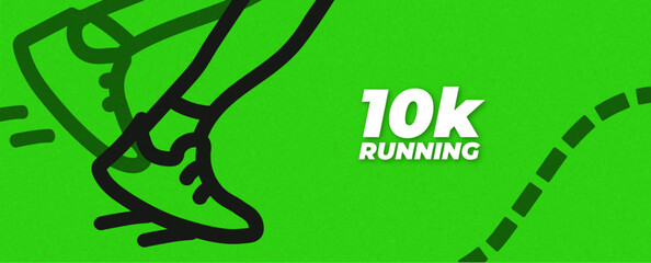 Editable horizontal running banner with bold outline sport shoe and abstract background.