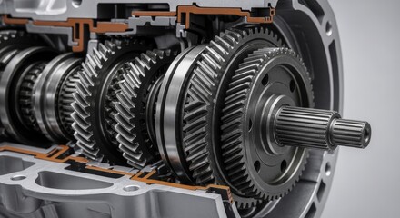 Fototapeta premium Detailed cross section of a modern automotive manual transmission with visible gears