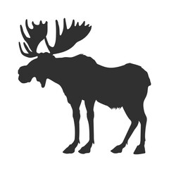 Elk silhouette. Black drawing of forest animal. Isolated wild stag. Zoo logo element. Simple sketch