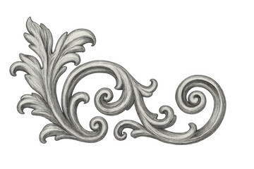 Elegant baroque silver ornament flourishing with transparent background, perfect for vintage or luxury designs