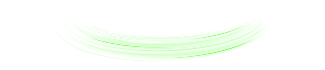Futuristic green swirl and light beam with glowing neon effects, motion trails, and abstract wave path on a transparent background. Perfect for dynamic vector and tech-style designs.

