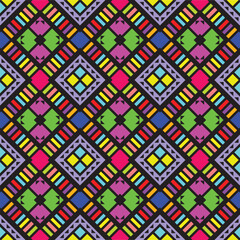 Abstract Seamless Design Featuring Brightly Hued Geometric Shapes. fabric pattern