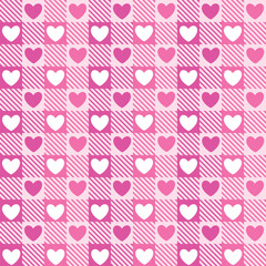 Seamless Pattern Of Pink Hearts On Checkerboard Background. fabric pattern