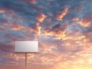 Empty White Billboard Against A Beautiful Colorful Sunset Sky With Clouds