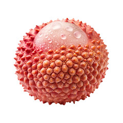 Close up of a ripe lychee fruit covered in water droplets on Transparent PNG
