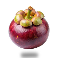 Close up of a fresh whole ripe mangosteen fruit with Transparent shadow on Transparent PNG