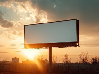 Empty White Billboard Against Sunset Sky For Advertising Mockup