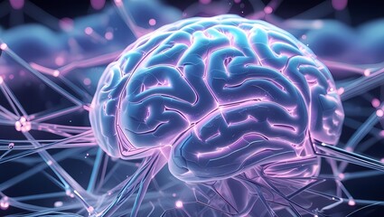 Fototapeta premium Photo of a detailed 3d rendering of a human brain with glowing neural connections