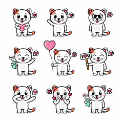 nine sets of colored cartoon cats, with various styles, cute and fun