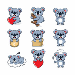 nine sets of colored koala cartoons in various styles, cute and fun