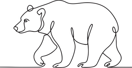 Wild Bear Line Drawing Elegant Outline Vector Art Isolated on White Background