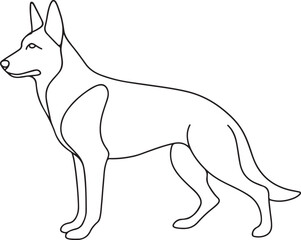 Shepherd Dog Black and White Line Drawing Vector Outline on White Background