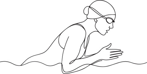 Female Swimmer Breaststroke Line Drawing Athletic Vector Side View on White