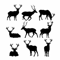 nine sets of antlered deer silhouettes that you can use