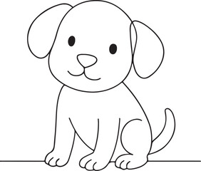 Adorable Puppy Dog Cartoon Vector Line Drawing Happy Pet on White