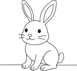 Obraz premium Cute Rabbit Cartoon Line Drawing Happy Bunny Illustration on White Background