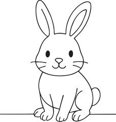 Adorable Rabbit Cartoon Line Art Playful Bunny Vector on White Background
