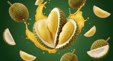 Vibrant Durian Fruit Splash Tropical Delight, Exotic Food Photography