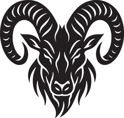 Fototapeta premium Tribal Ram Head with Majestic Curved Horns Silhouette Design