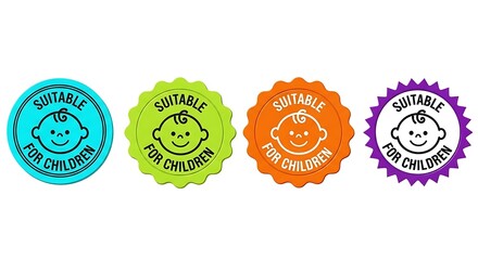 Childrens safety labels with smiling baby faces suitable