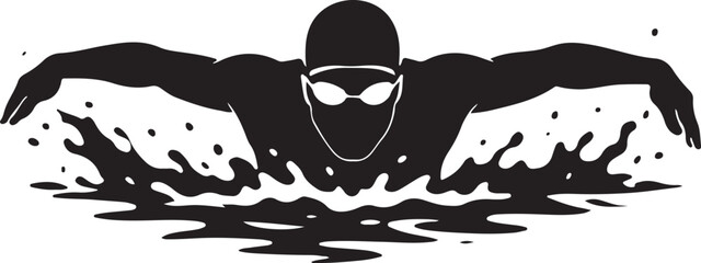 Butterfly Stroke Swimmer Silhouette with Abstract Water Splash