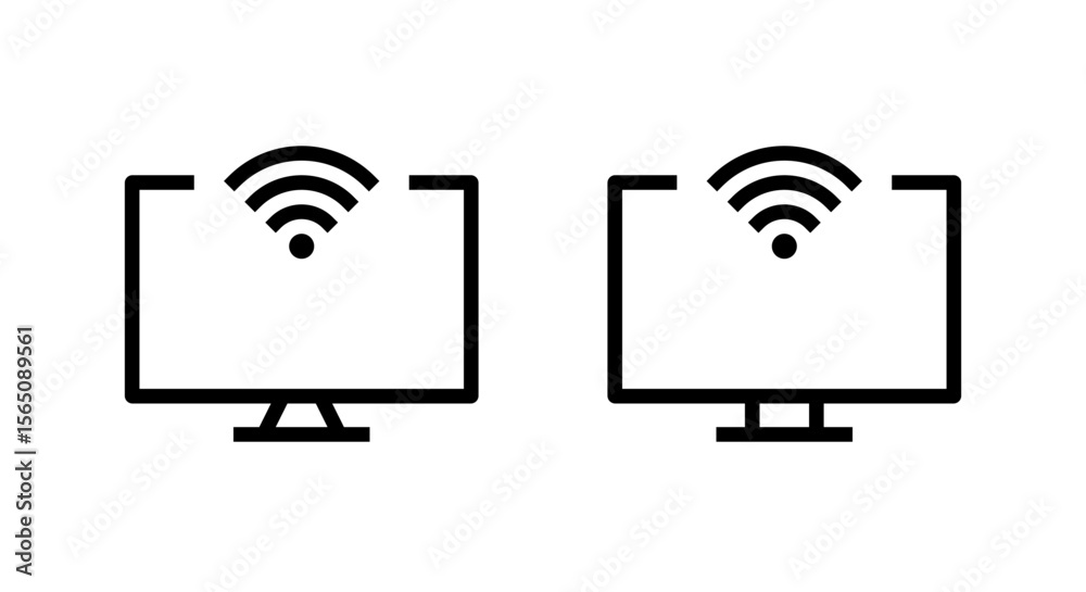 Poster computer monitor icon with wifi signal. wireless internet connection symbol on modern desktop screen