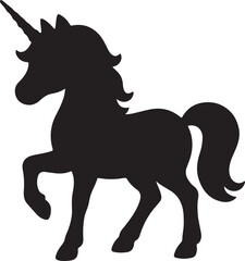 Cute Magical Unicorn Silhouette with Flowing Mane on White