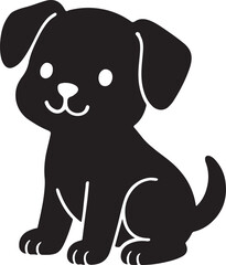 Happy Cartoon Puppy Dog Silhouette Illustration on White