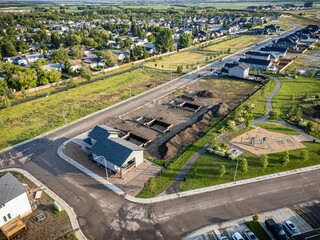 Residential area with houses and a park