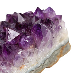 Amethyst crystal druse closeup isolated on transparent background  
