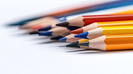 Fototapeta premium Close-up Spectrum of Colored Pencils on White Background