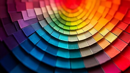 Obraz premium Colorful arrangement of paint swatches showcasing a vibrant spiral spectrum in an artistic display of hues