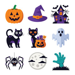 2d vector illustration Halloween t shirt icon design items ghost character Candles in carved pumpkin
