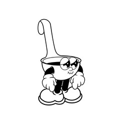 Retro character design of sad soup ladle outline