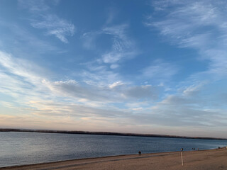 Panoramic view to the Volga River, horizon and summer clouds