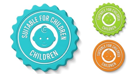 Teal green orange badges with baby faces image