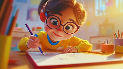 Creative cartoon drawing for kids, focusing on joyful and vibrant characters, suitable for young learners