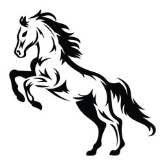 Obraz premium Galloping black stallion vector silhouette illustration on white
