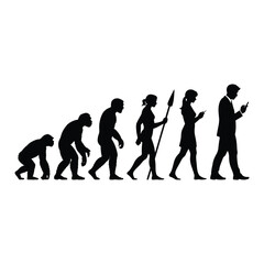 Human Evolution Silhouettes Progressing to Smartphone Use