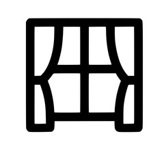 Minimalist Line Window Frame with Curtain Decoration Icon Symbol
