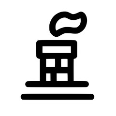Simple Outline Emission Factory Industry Building Icon with Smoke Stack