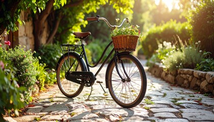 Fototapeta premium old bicycle in the park on background 