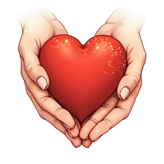 Obraz premium A digital drawing of a pair of hands holding a large, red heart.