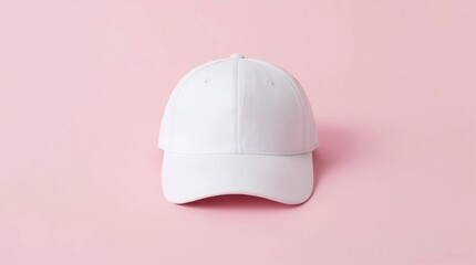 Fototapeta premium White baseball cap mockup blank trucker hat isolated on pink background front view 