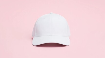 Fototapeta premium White baseball cap mockup blank trucker hat isolated on pink background front view 
