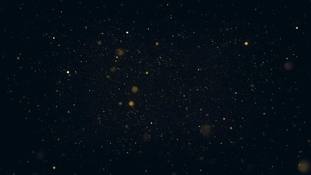 Gold Particles Floating In Fluid Space/ Animation of an abstract background with floating particles inside fluid space in slow motion mode with ambient occlusion and depth of field blur