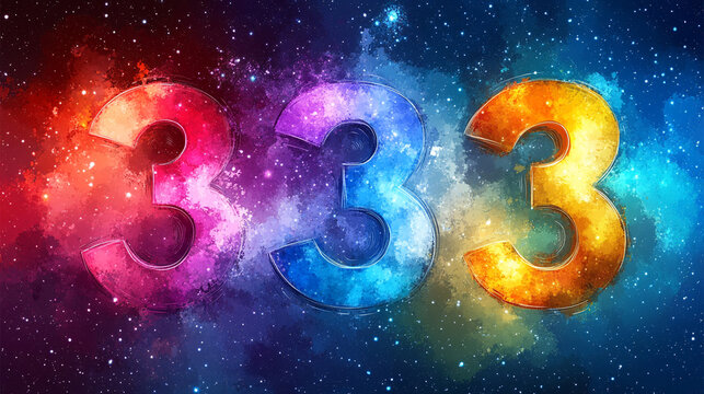333 in vibrant colors against a cosmic nebula background