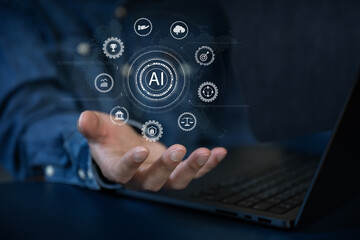 Business man use artificial intelligence AI help in business job